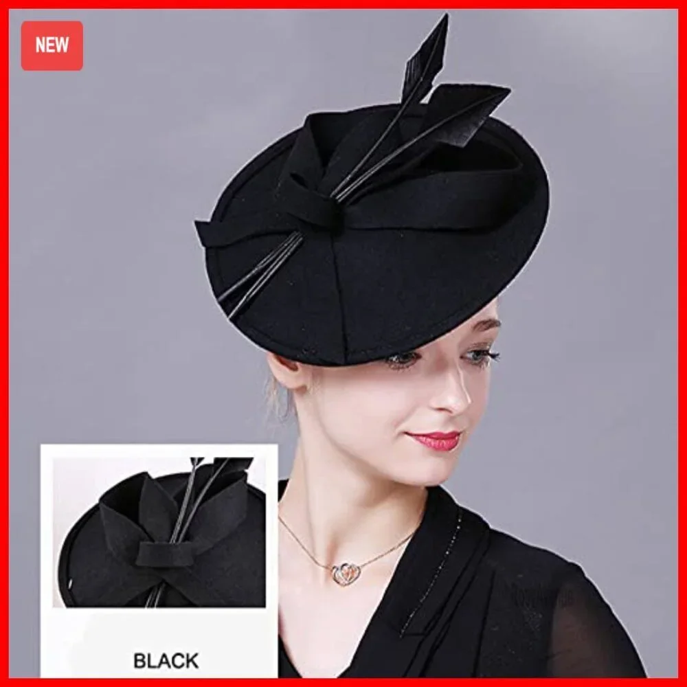 Wool Felt Fedora Hat Adjustable Fit Feathers Elegant Wedding Church Festival